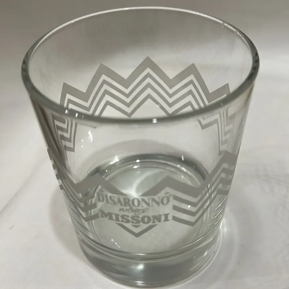 Disaronno Missoni Gray Etched Glass Tumbler Cocktail 10 Oz 3 In Round 3/4 Tall